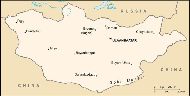 Карта Монголия - географическая карта страны Монголия