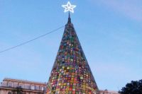 Вязаная рождественская ель установлена в Генуе